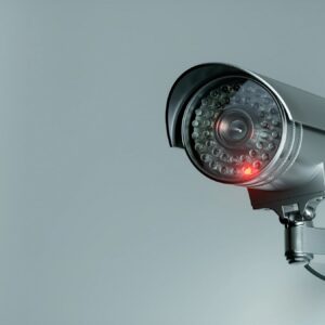 Futuristic security cameras scanning the street